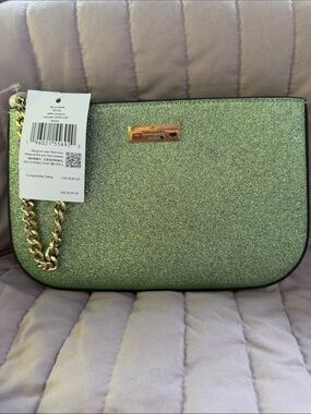 kate spade lilly pouchette glitter seawater green NWT